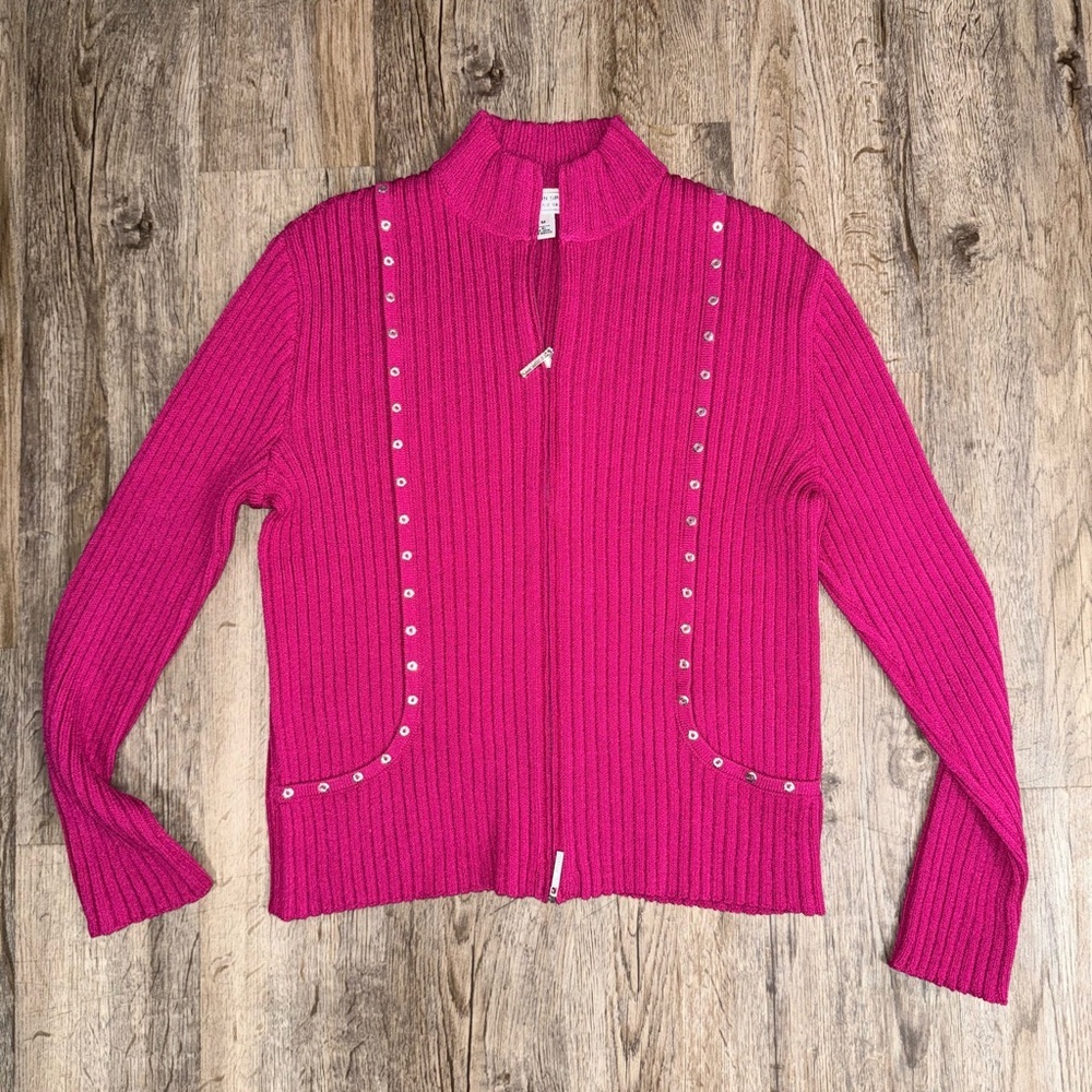 St. John Sport • Flawed Wool Ribbed Zip Up Sweater